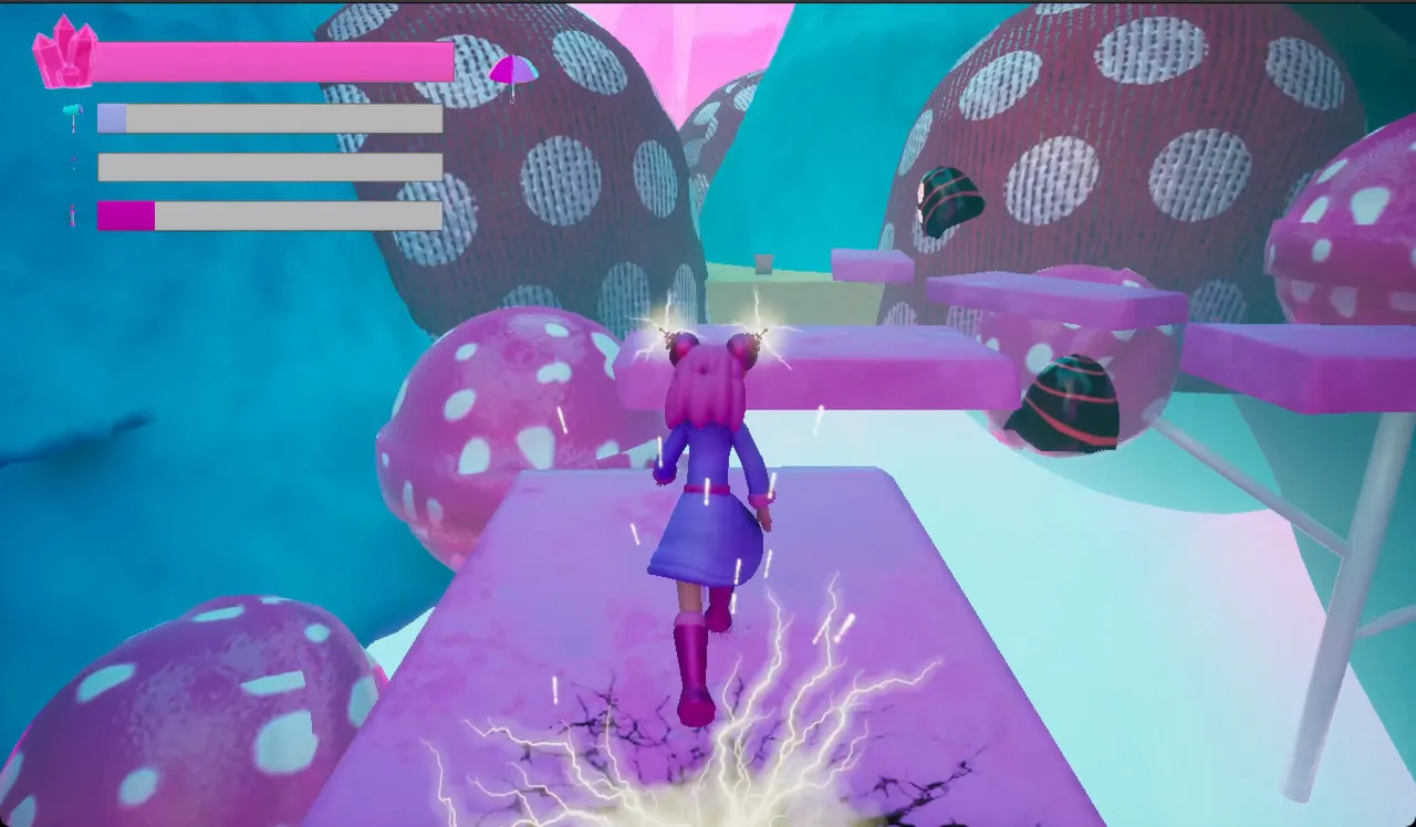 Amber dashing across floating platforms