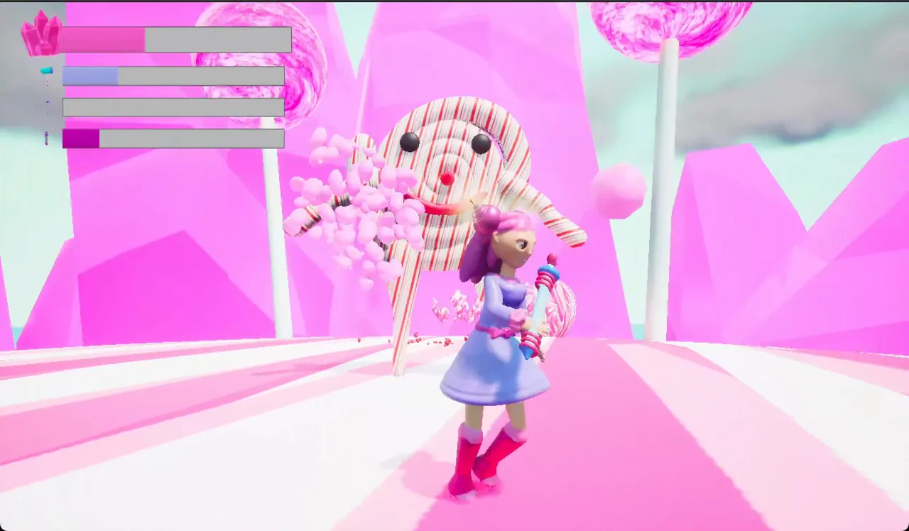 Amber running through the pink Candy Kingdom